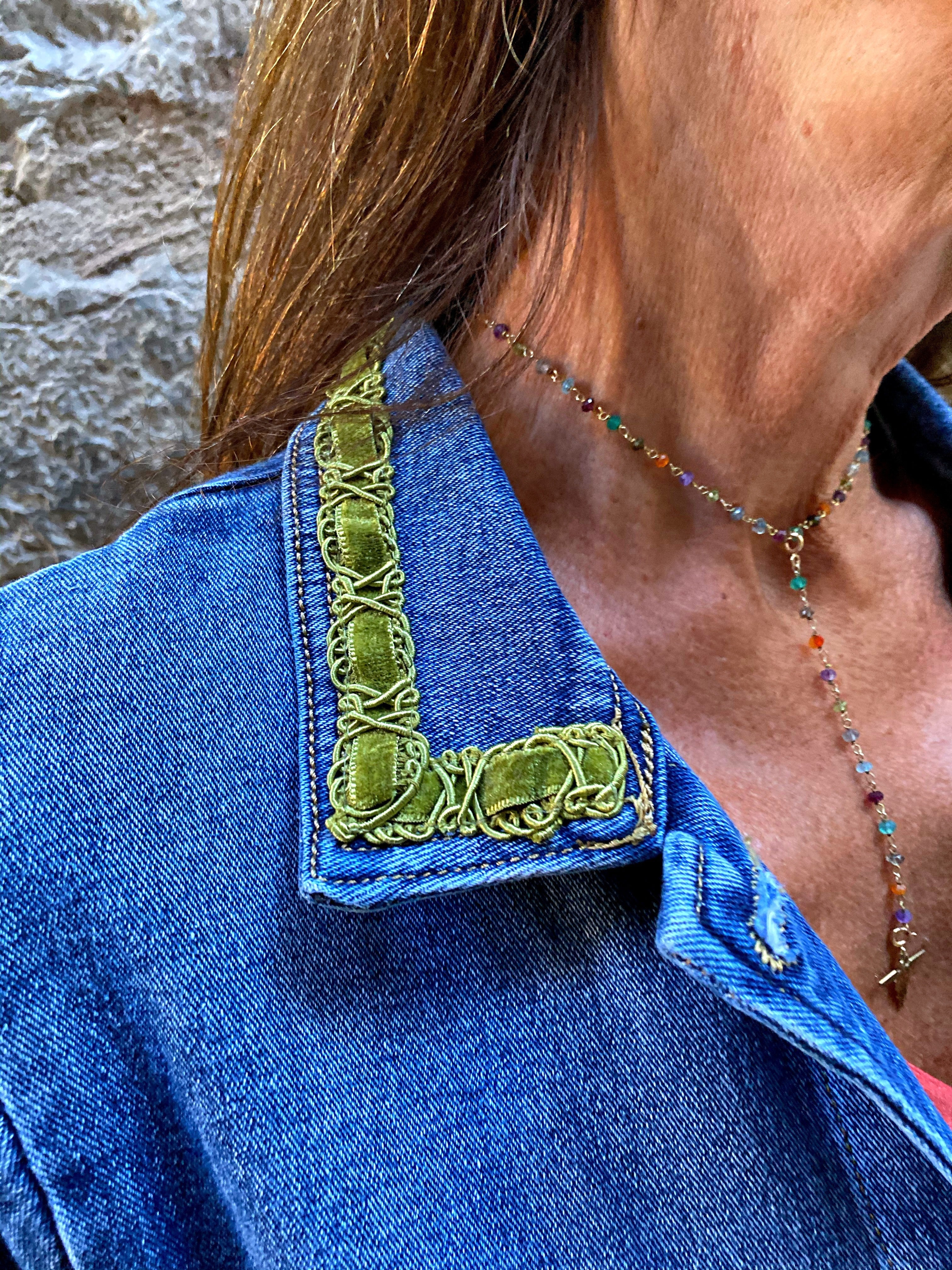 Veste en jean saharienne pivoines rose - Veste en jean