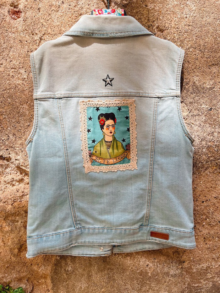 Veste en jean sans manches enfant Frida Kahlo Si Te Lloro -
