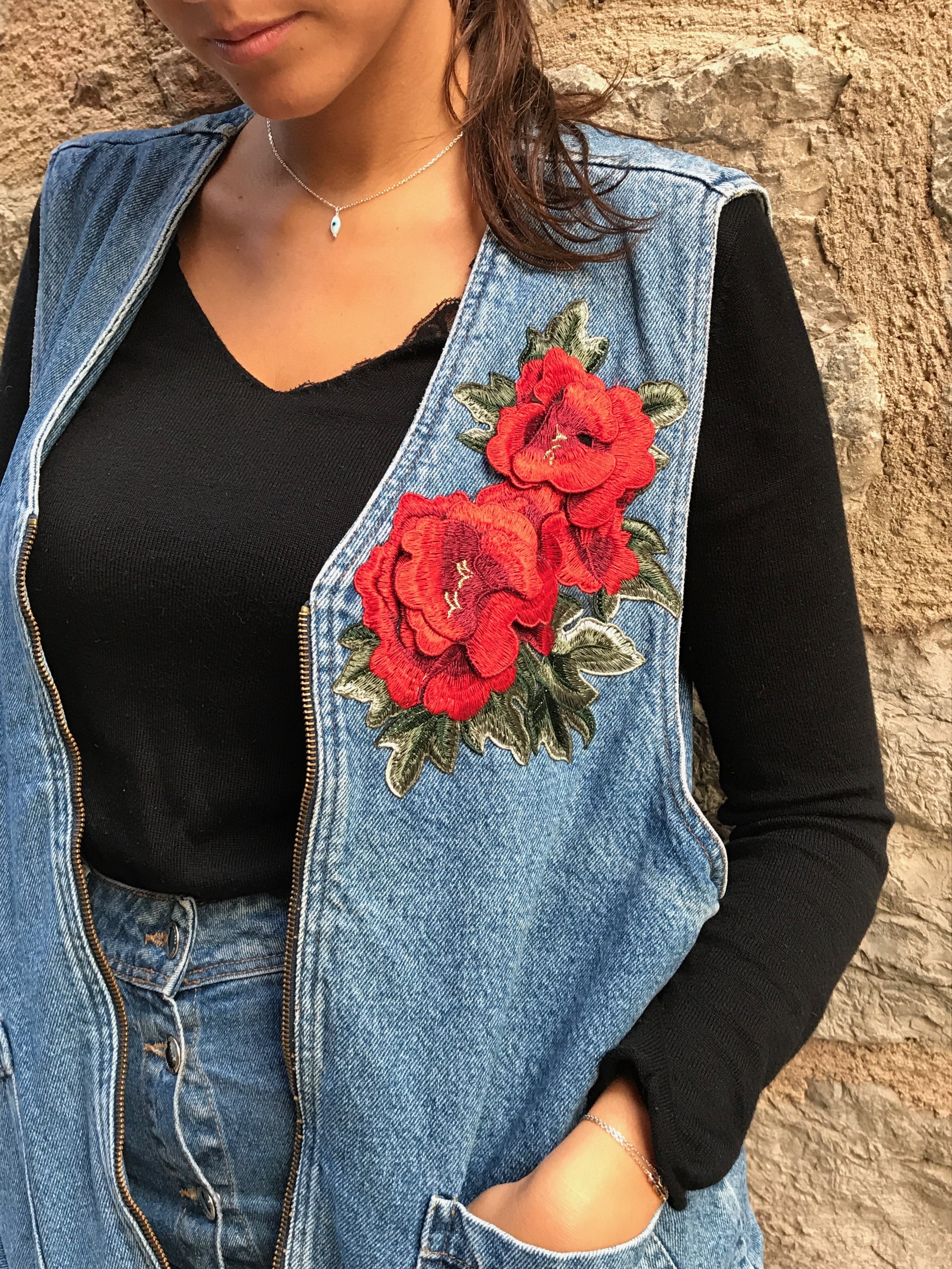 Veste en jean unisexe sans manche tête de tigre - Veste en