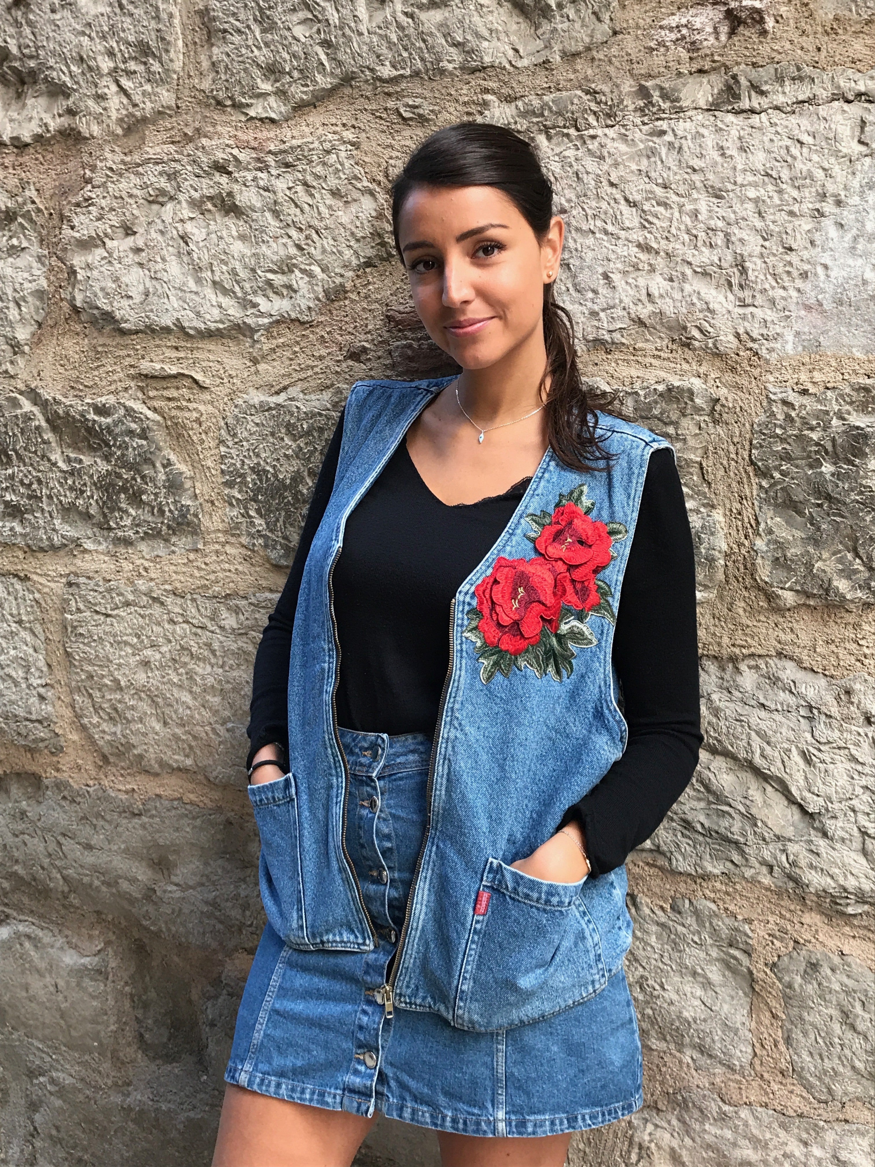 Veste en jean unisexe sans manche tête de tigre - Veste en