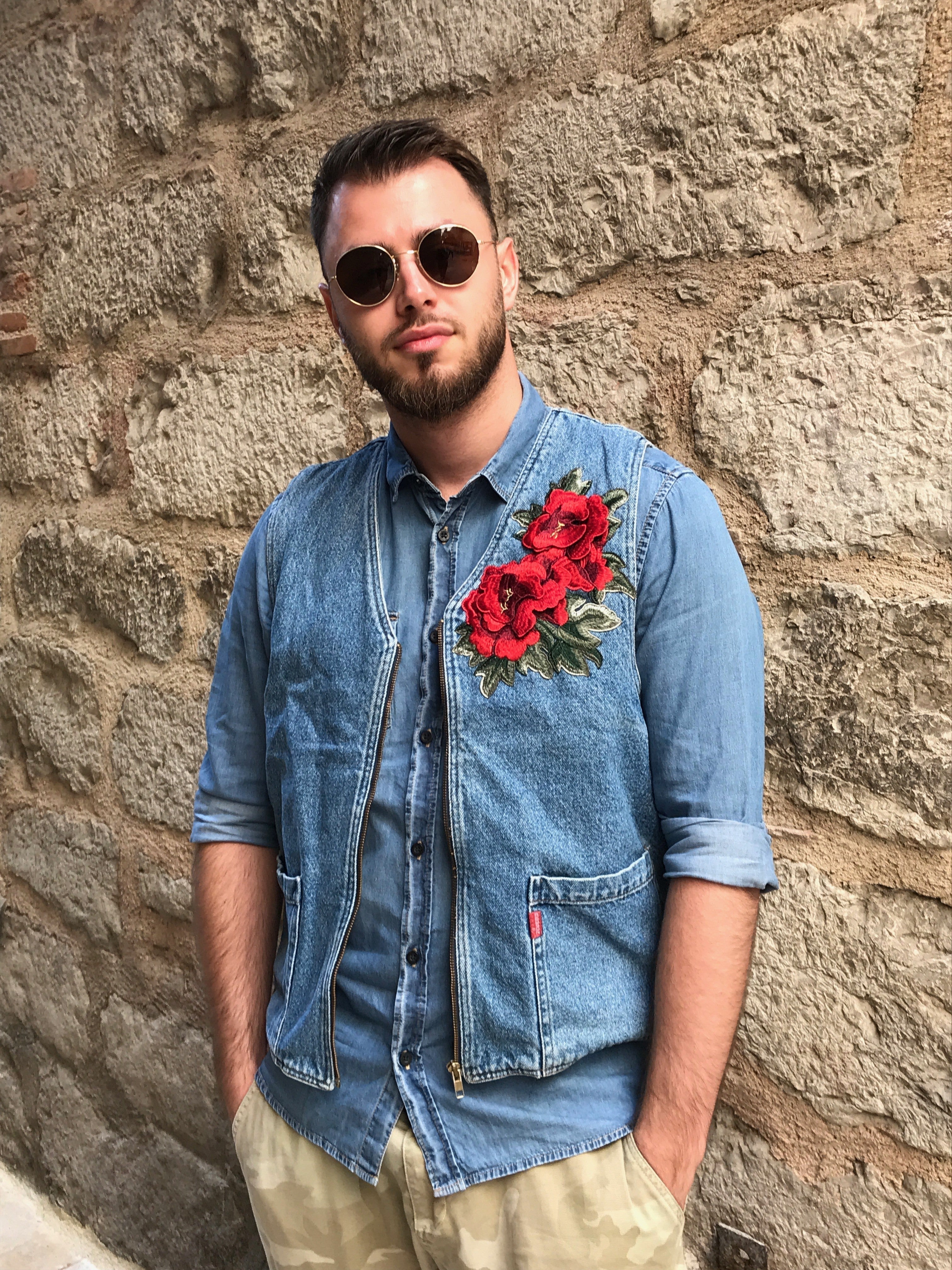 Veste en jean unisexe sans manche tête de tigre - Veste en