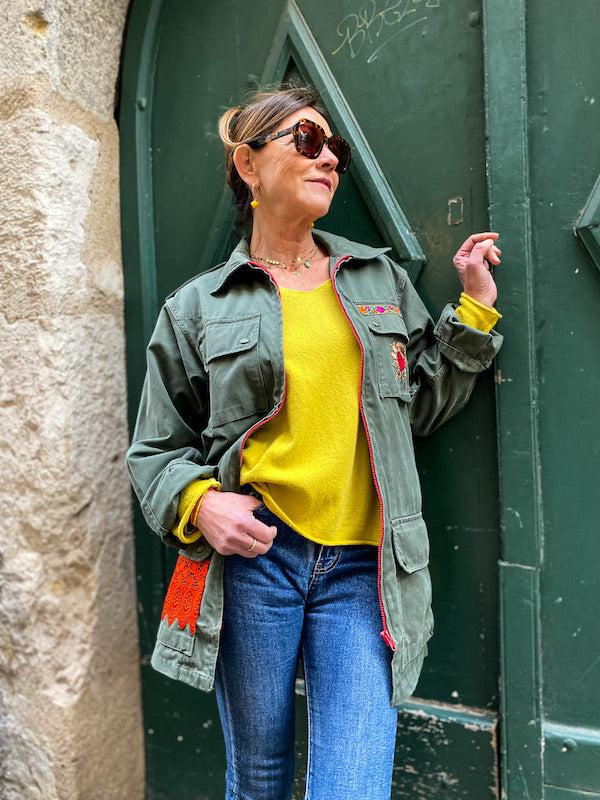 Veste militaire customisée Frida Kahlo El Sol Y Mi