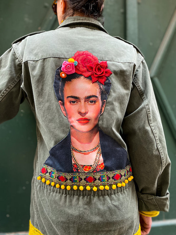 Veste militaire customisée Frida Kahlo El Sol Y Mi