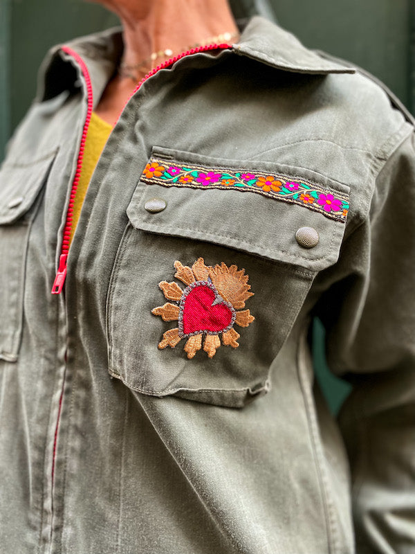 Veste militaire customisée Frida Kahlo El Sol Y Mi