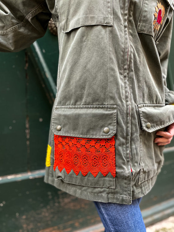 Veste militaire customisée Frida Kahlo El Sol Y Mi