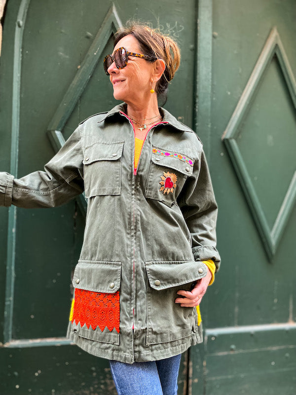 Veste militaire customisée Frida Kahlo El Sol Y Mi