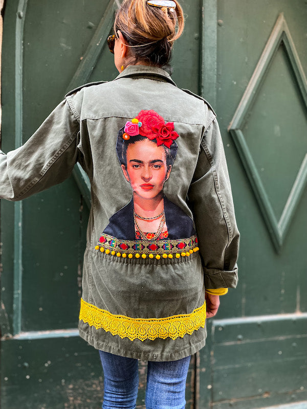 Veste militaire customisée Frida Kahlo El Sol Y Mi
